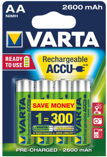 Varta oplaadbaar R2U AA 2600mAh blister 4