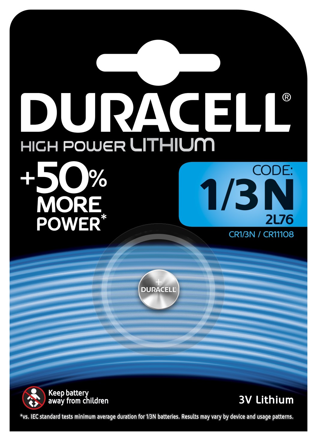 Duracell CR1/3N Lithium 3 volt blister 1