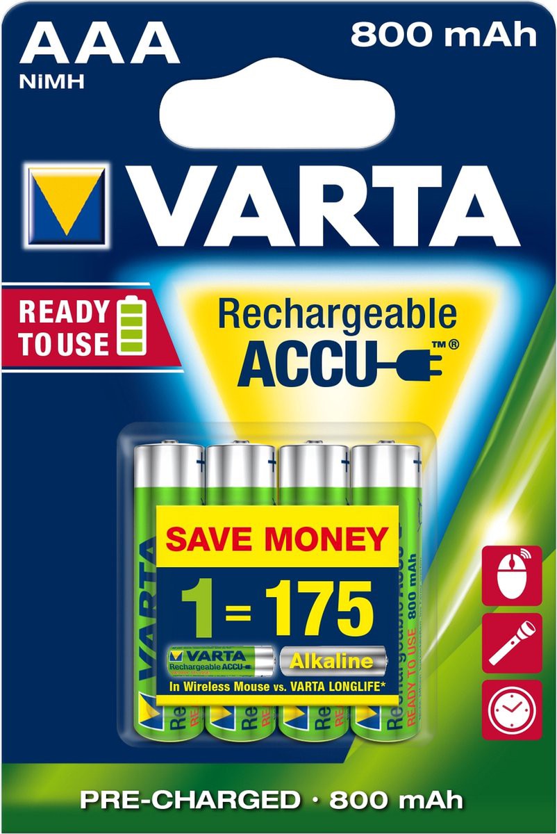 Varta Oplaadbaar AAA 800mAh blister 4